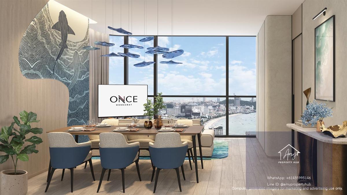 Once Wongamat 2 ห้องนอน พร้อมเฟอร์ครบ วิวทะเลสวย ใกล้แหล่งไลฟ์สไตล์พัทยาเหนือ เริ่ม 18.7 ลบ.